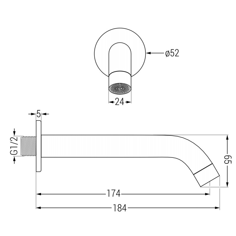 Mexen Kai wall-mounted bathtub spout, brushed gun gray - 79371-66