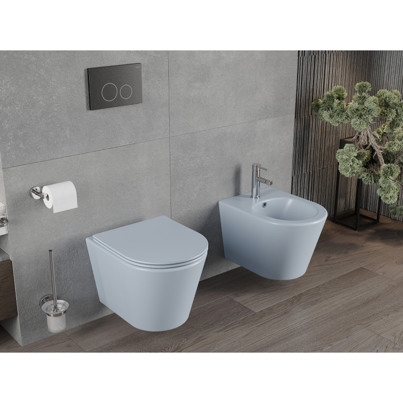 Mexen Rico Rimless WC bowl with soft-closing slim seat, duroplast, matte gray-blue - 30724069
