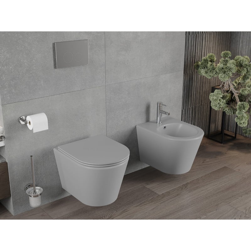 Mexen Rico Rimless WC Bowl with Slim Soft-Close Seat, Duroplast, Light Grey Matte - 30724061