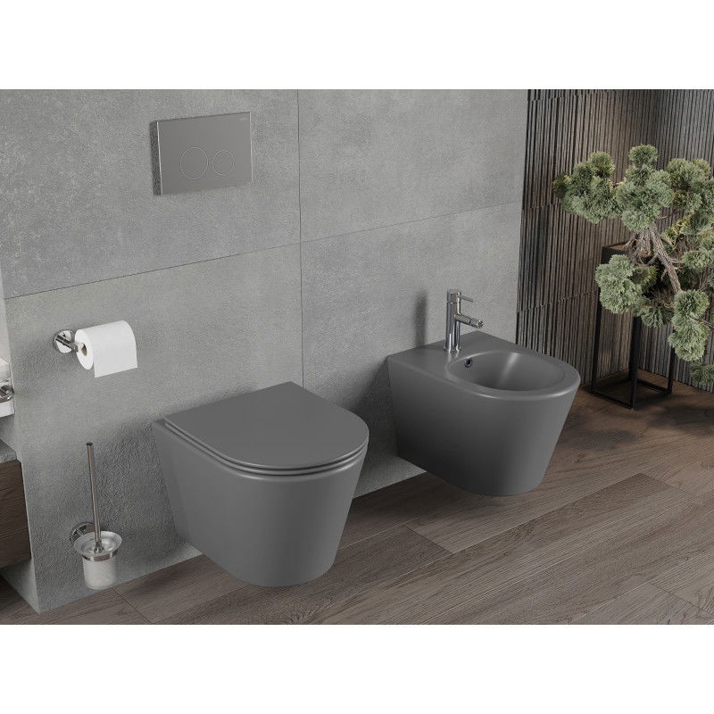 Mexen Rico Rimless Toilet Bowl with Soft-Close Slim Seat, Duroplast, Dark Grey Matte - 30724071