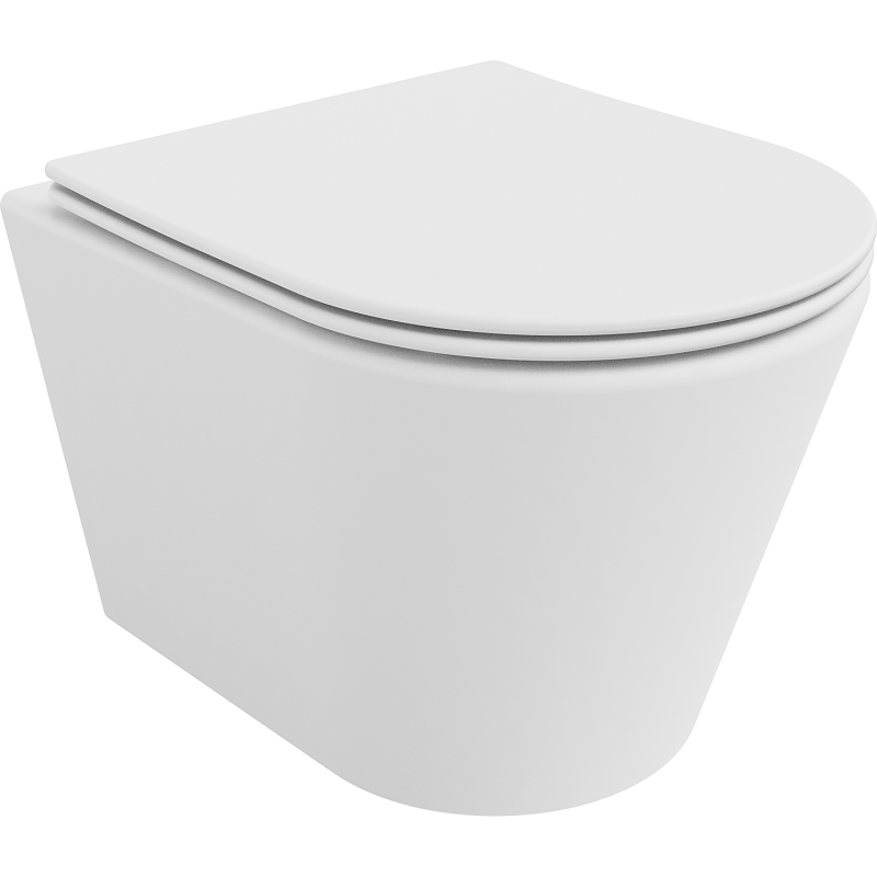 Mexen Rico Rimless toilet bowl with a slim soft close toilet seat, Thermosetting polymer, White matt - 30724001