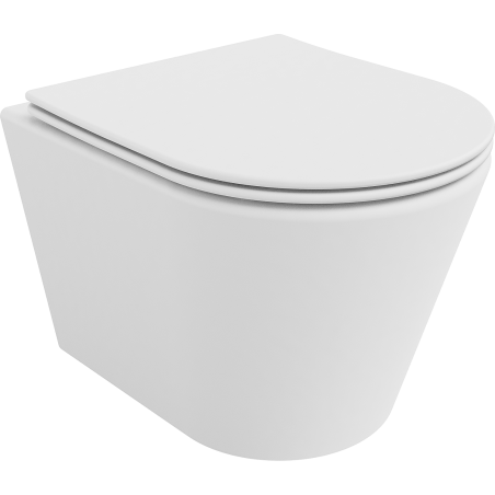 Mexen Rico Rimless toilet bowl with a slim soft close toilet seat, Thermosetting polymer, White matt - 30724001