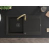 Mexen Leo granite single-bowl sink with drainer and Savita kitchen faucet, black/golden metallic - 6501-75-672601-50-B