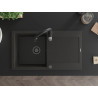 Mexen Leo granite sink 1-bowl with drainer and kitchen faucet Savita, black/gold metallic - 6501-75-672601-70-B