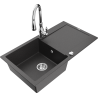Mexen Leo granite sink 1-bowl with drainer and Savita kitchen faucet, speckled black - 6501-76-672601-00