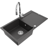 Mexen Leo single-bowl granite sink with drainer and Savita kitchen faucet, speckled black - 6501-76-672601-00