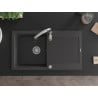 Mexen Leo single-bowl granite sink with drainer and Savita kitchen faucet, speckled black - 6501-76-672601-00