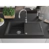 Mexen Leo single-bowl granite sink with drainer and Savita kitchen faucet, speckled black - 6501-76-672601-00