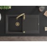 Mexen Leo granite kitchen sink 1-bowl with drainer and Savita kitchen faucet, black speckled - 6501-76-672601-50