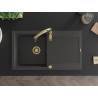 Mexen Leo granite sink 1-bowl with drainer and Savita kitchen faucet, speckled black - 6501-76-672601-50