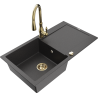 Mexen Leo granite kitchen sink 1-bowl with drainer and Savita kitchen faucet, black speckled - 6501-76-672601-50