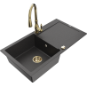 Mexen Leo granite sink 1-bowl with drainer and Savita kitchen faucet, speckled black - 6501-76-672601-50