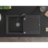 Mexen Leo granite sink 1-bowl with drainer and Savita kitchen faucet, black speckled - 6501-76-672601-70