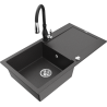 Mexen Leo granite sink 1-bowl with drainer and Savita kitchen faucet, black speckled - 6501-76-672601-70