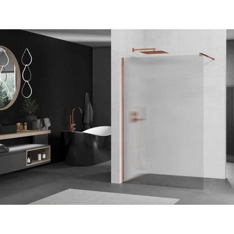 Mexen Kioto Walk-in Shower Wall 100 x 200 cm, 8 mm stripes, rose gold - 800-100-101-60-09