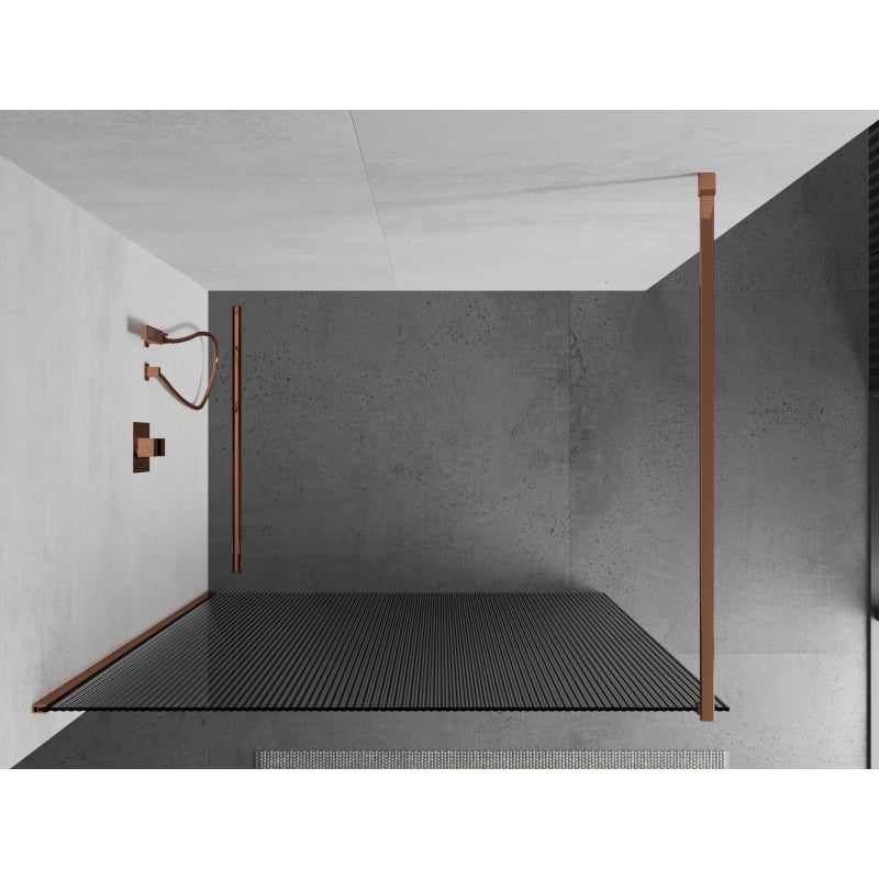 Mexen Kioto Walk-in Shower Wall 100 x 200 cm, Stripes 8 mm, Rose Gold - 800-100-101-60-09