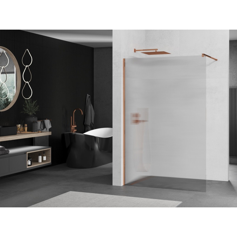 Mexen Kioto shower wall 130 x 200 cm, 8 mm ribbed, rose gold - 800-130-101-60-09