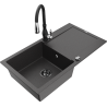 Mexen Leo 1-bowl granite kitchen sink with drainer and Savita kitchen faucet, speckled black - 6501-76-672601-70-B