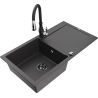 Mexen Leo granite kitchen sink 1-bowl with drainer and Savita kitchen faucet, speckled black - 6501-76-672601-70-B
