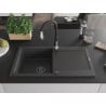Mexen Leo granite sink 1-bowl with drainer and Savita kitchen tap, speckled black - 6501-76-672601-70-B