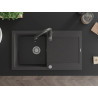 Mexen Leo granite sink 1-bowl with drainer and Savita kitchen faucet, black speckled - 6501-76-672601-76