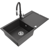 Mexen Leo granite kitchen sink 1-bowl with drainer and Savita kitchen faucet, black speckled - 6501-76-672601-76