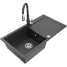 Mexen Leo granite sink 1-bowl with drainer and Savita kitchen faucet, black speckled - 6501-76-672601-76