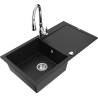 Mexen Leo 1-bowl granite kitchen sink with drainer and faucet Savita, black - 6501-77-672601-00