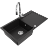 Mexen Leo granite kitchen sink 1-bowl with drainer and Savita kitchen faucet, black - 6501-77-672601-00
