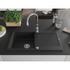Mexen Leo granite kitchen sink 1-bowl with drainer and Savita kitchen faucet, black - 6501-77-672601-00