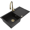 Mexen Leo granite sink single-bowl with drainer and Savita kitchen tap, black - 6501-77-672601-50