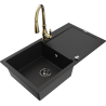 Mexen Leo granite sink 1-bowl with drainer and Savita kitchen faucet, black - 6501-77-672601-50-B