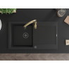 Mexen Leo granite sink 1-bowl with drainer and Savita kitchen faucet, black - 6501-77-672601-50-B
