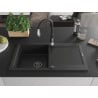 Mexen Leo granite sink 1-bowl with drainer and Savita kitchen tap, black - 6501-77-672601-70-B