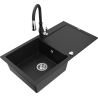 Mexen Leo granite kitchen sink 1-bowl with drainer and kitchen faucet Savita, black - 6501-77-672601-70