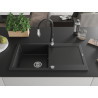 Mexen Leo granite kitchen sink 1-bowl with drainer and kitchen faucet Savita, black - 6501-77-672601-70