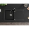 Mexen Leo granite kitchen sink 1-bowl with drainer and kitchen faucet Savita, black - 6501-77-672601-70