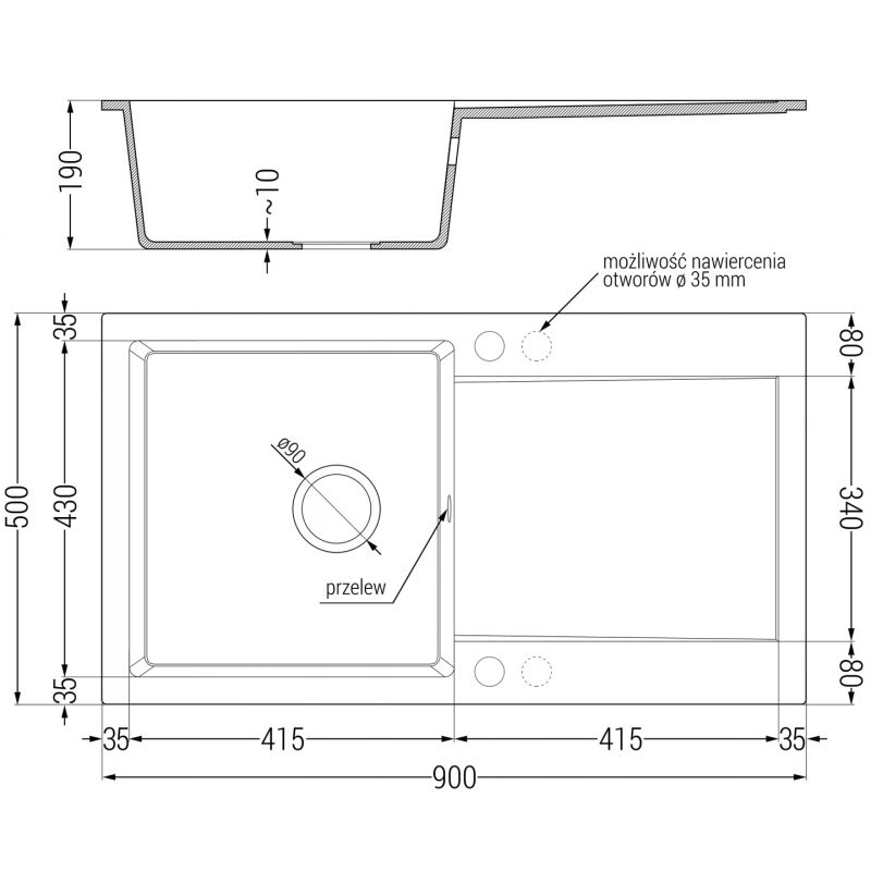 Mexen Leo granite kitchen sink 1-bowl with drainer and kitchen faucet Savita, black - 6501-77-672601-70