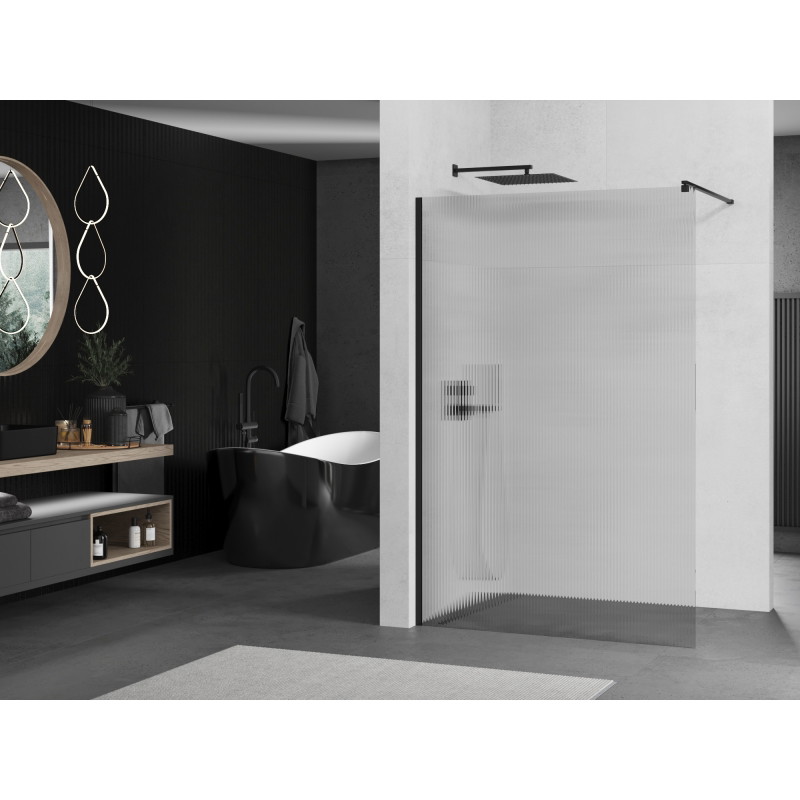 Mexen Kioto Shower wall 120 x 200 cm, stripes 8 mm, black - 800-120-101-70-09