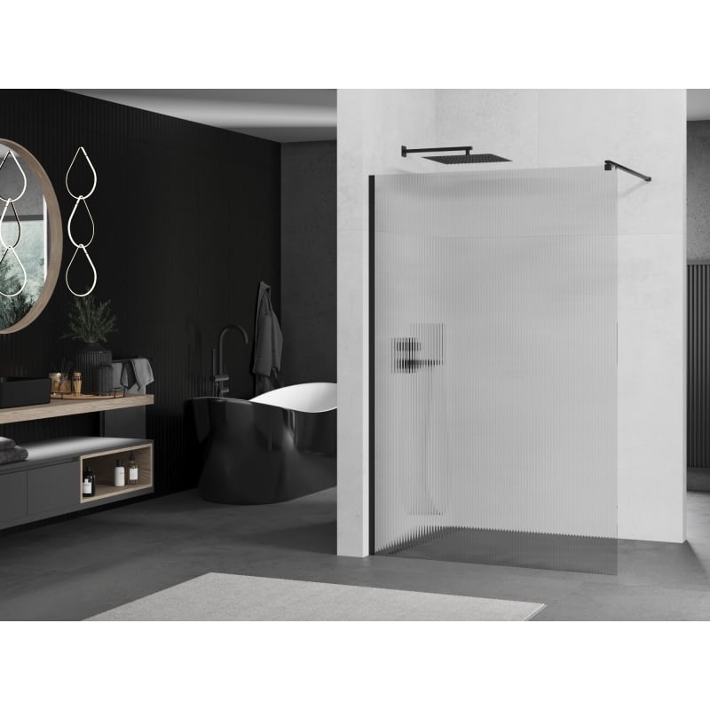 Mexen Kioto shower wall 140 x 200 cm, stripes 8 mm, black - 800-140-101-70-09