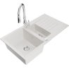 Mexen Matias 1.5-bowl Granite Sink with Drainer and Savita Kitchen Faucet, White - 6502-20-672601-00