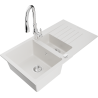 Mexen Matias granite sink 1.5-bowl with drainer and Savita kitchen tap, white - 6502-20-672601-00