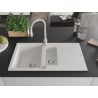 Mexen Matias granite sink 1.5-bowl with drainer and Savita kitchen tap, white - 6502-20-672601-00