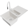 Mexen Matias 1.5-bowl granite sink with drainer and Savita kitchen tap, white - 6502-20-672601-20