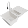 Mexen Matias 1.5-compartment granite sink with a drip tray and kitchen mixer tap Savita, White - 6502-20-672601-20
