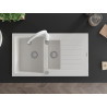 Mexen Matias granite sink 1.5-bowl with drainer and Savita kitchen faucet, white - 6502-20-672601-20