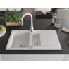 Mexen Matias 1.5-bowl granite sink with drainer and Savita kitchen tap, white - 6502-20-672601-20