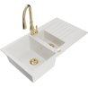 Mexen Matias granite sink 1.5-bowl with drainer and Savita kitchen faucet, white - 6502-20-672601-50