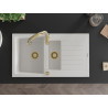 Mexen Matias 1.5-bowl Granite Sink with Drainer and Savita Kitchen Faucet, White - 6502-20-672601-50