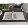 Mexen Matias granite sink 1.5-bowl with drainer and Savita kitchen tap, white - 6502-20-672601-50